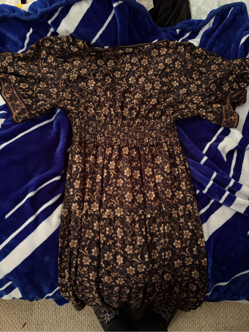 Max Studio Black Dress with Beige Floral Scroll Print - Picture 3 of 3